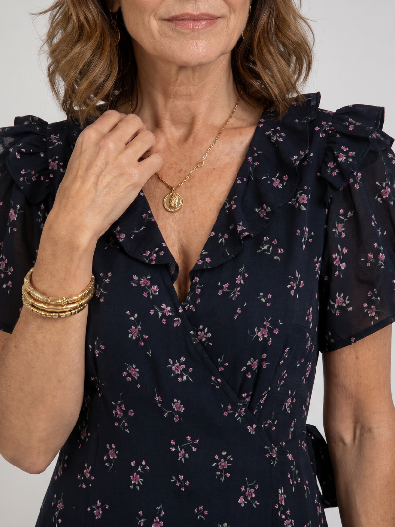 Laessa | Floral Puff Sleeve Ruffle Hem Midi Dress