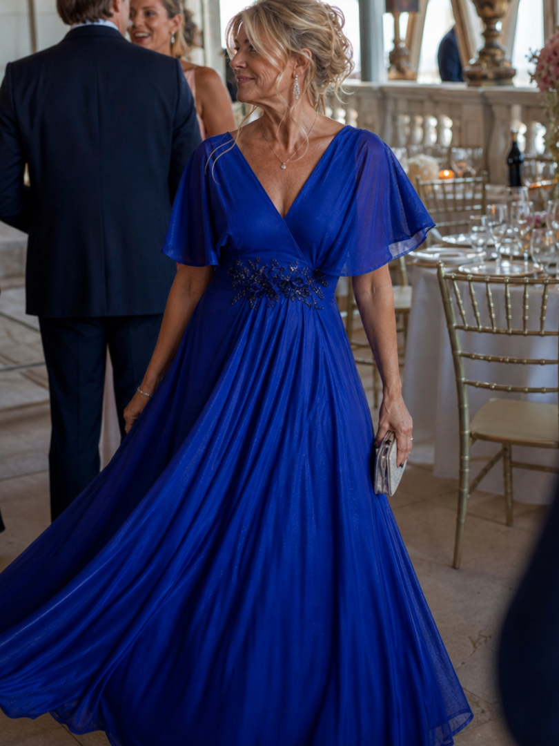 Selndra | Short Sleeve V Neck Flowing Maxi Dress