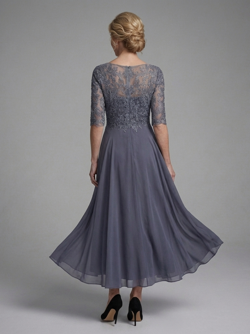 Solda | Lace Bodice Sheer Sleeve Midi Dress