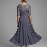 Solda | Lace Bodice Sheer Sleeve Midi Dress