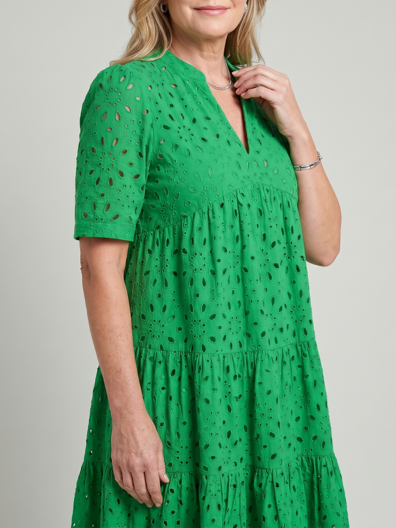 Isarina | Short Sleeve Eyelet Detail Knee Length Dress