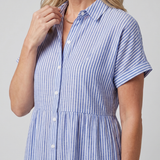 Roslora | Short Sleeve Stripe Pattern Midi Dress