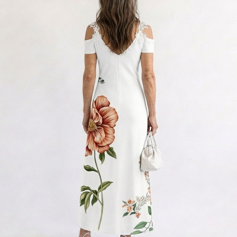 Brithea | Floral Off-Shoulder A-Line Midi Dress