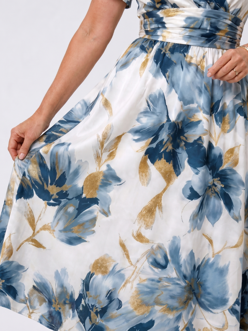 Corndra | Floral Print Short Sleeve Wrap Midi Dress
