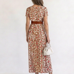 Tamsinna | Elegant Floral V-Neck Midi Dress