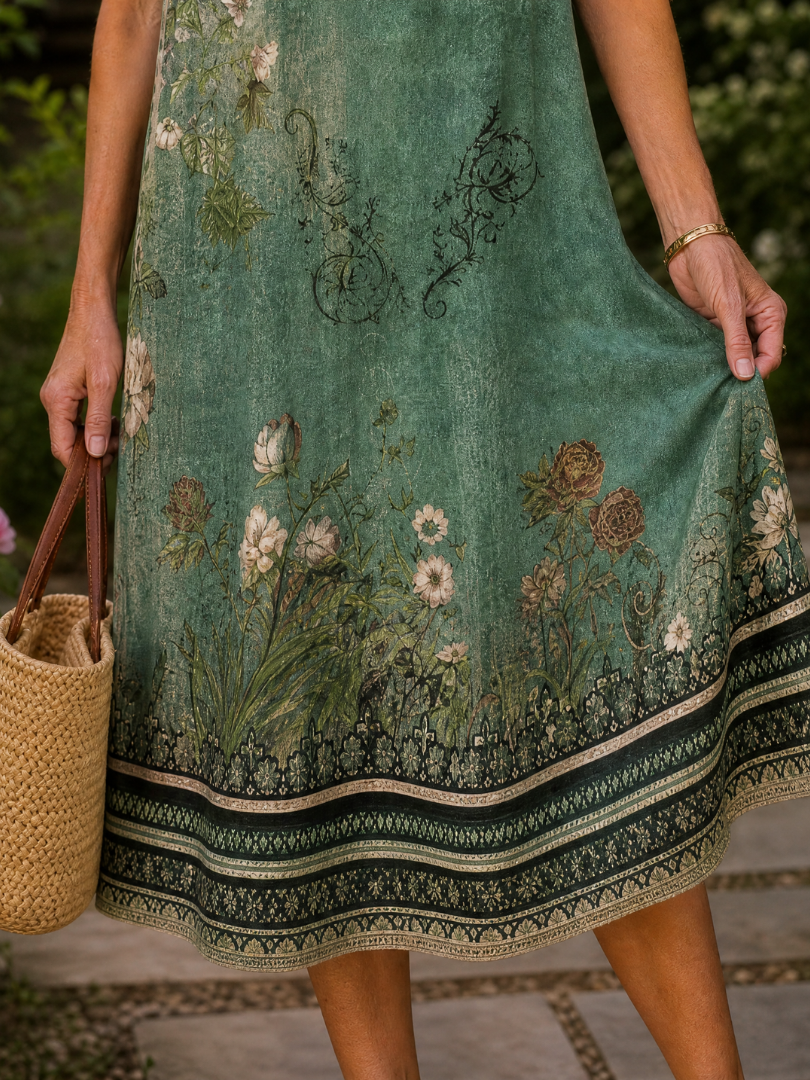 Vesine | Floral Collared Short Sleeve Midi Dress