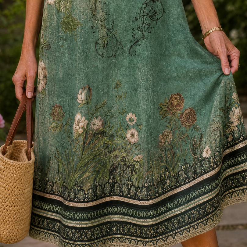 Vesine | Floral Collared Short Sleeve Midi Dress