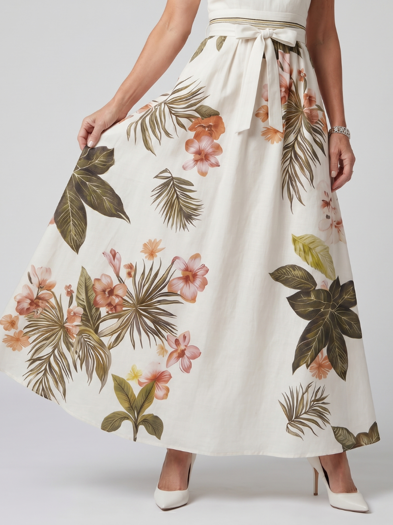 Nilathea | Draped Halter Botanical Panel Maxi Dress