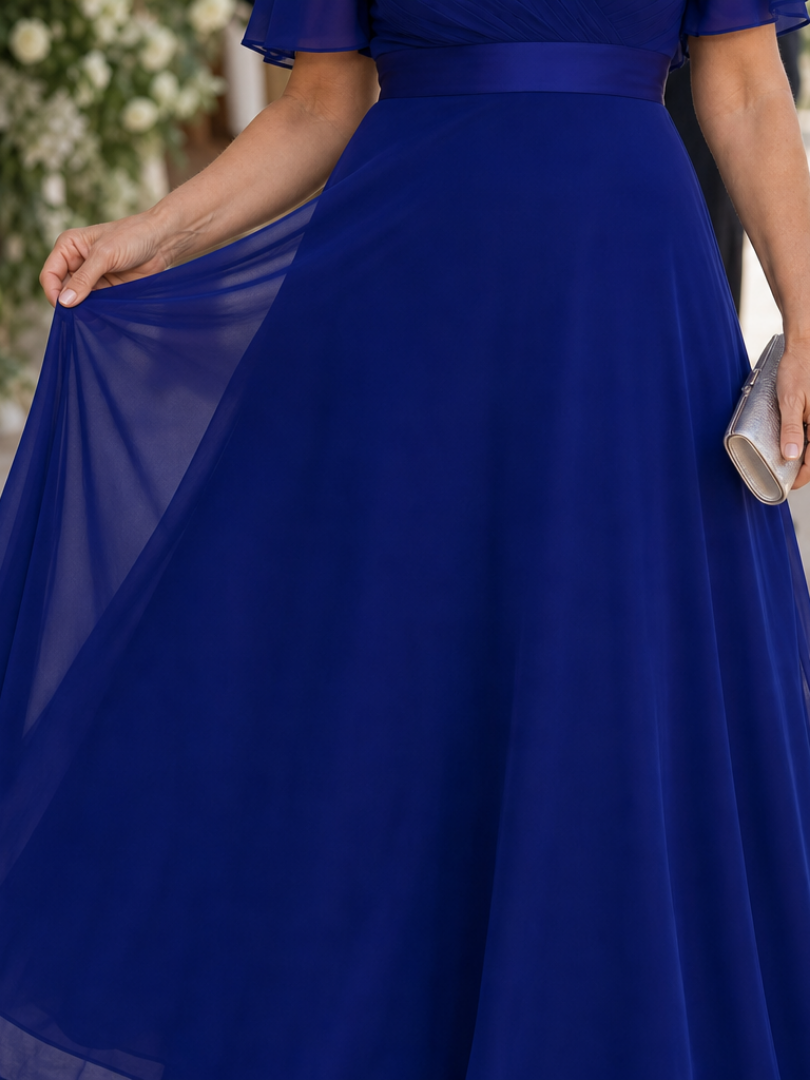Taliamarie | Short Flutter Sleeve Defined Waist Maxi Dress