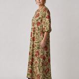 Lunwynne | Botanical Print Relaxed Three Quarter Sleeve Midi Dress