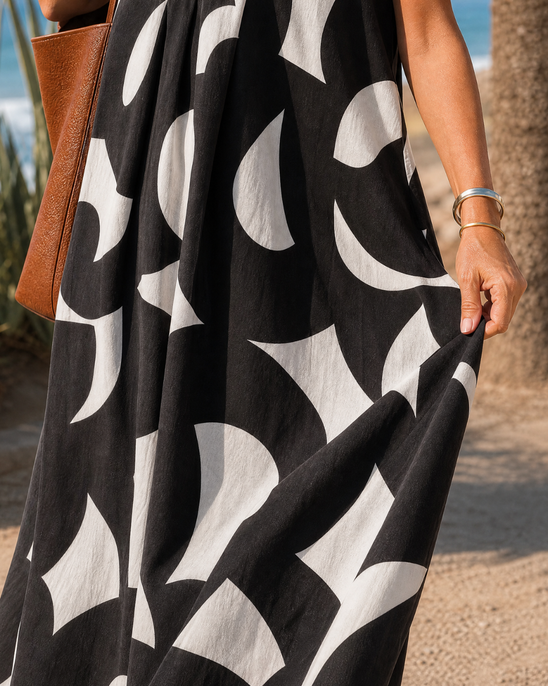 Verbeth | Abstract Print V Neck Flowing Midi Dress