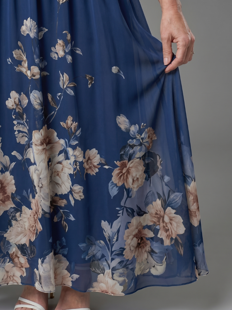 Laemarie | Sleeveless V Neck Soft Floral Hem Midi Dress