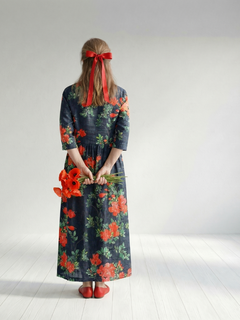 Theasette | Calm Drape Floral Midi Dress