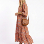 Cornia | Geometric Print V Neck Tiered Midi Dress