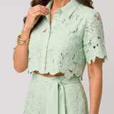 Elobelle | Lace Button Front Two Piece Pant Set