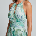 Milmarie | Pleated Halter Soft Floral Pattern Midi Dress