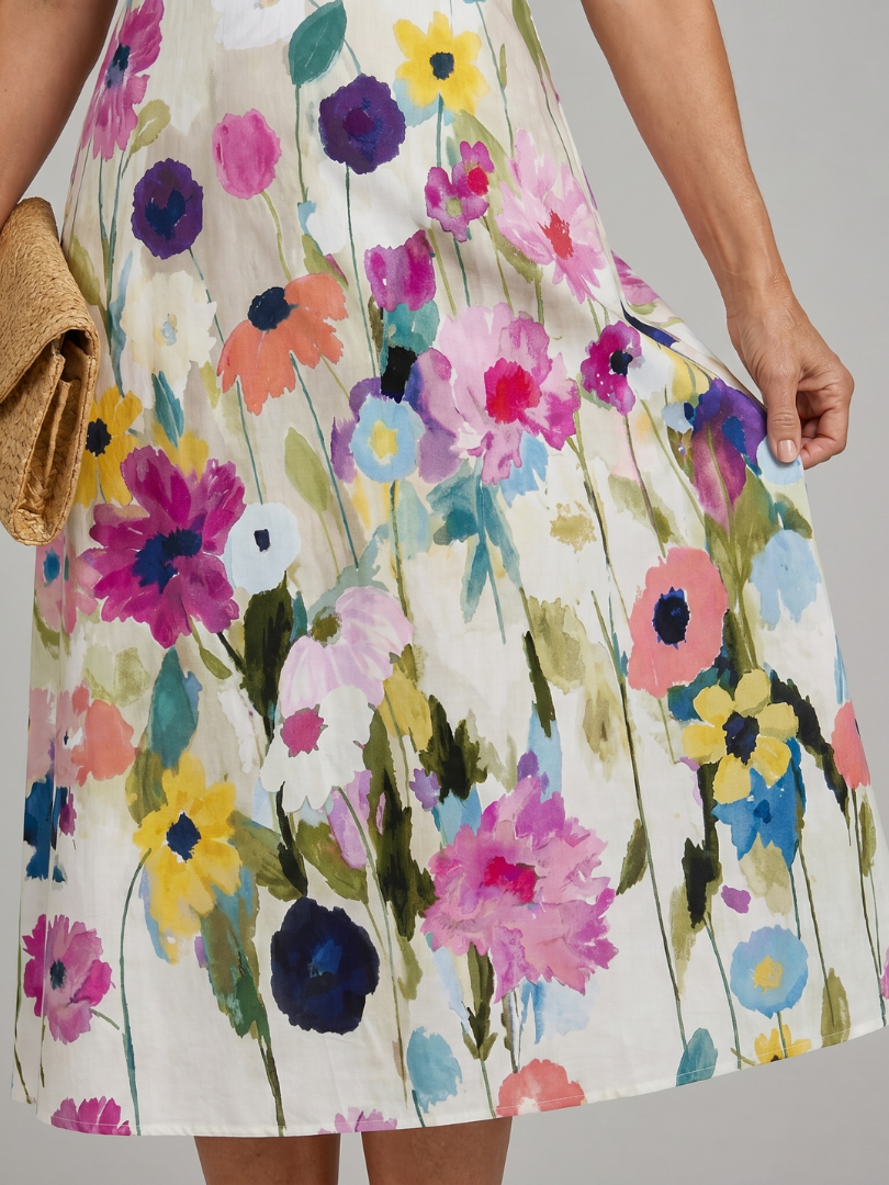 Juletta | Floral Print Sleeveless Round Neck Midi Dress