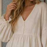 Fleurette | Long Sleeve V Neck Lace Trim Mini Dress