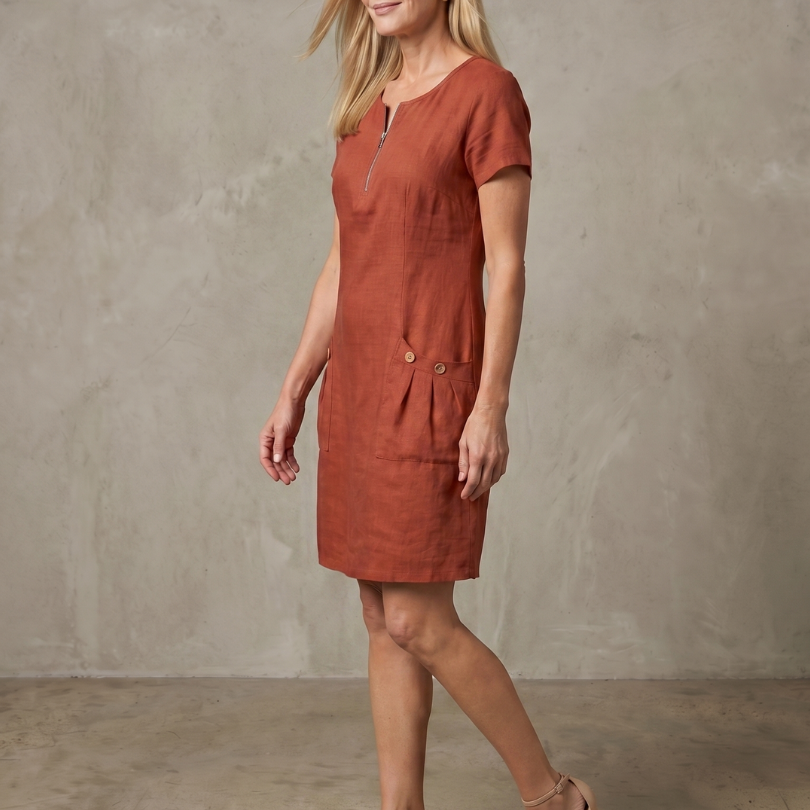 Callabelle | Zip Neck Pocket Detail Knee Length Dress