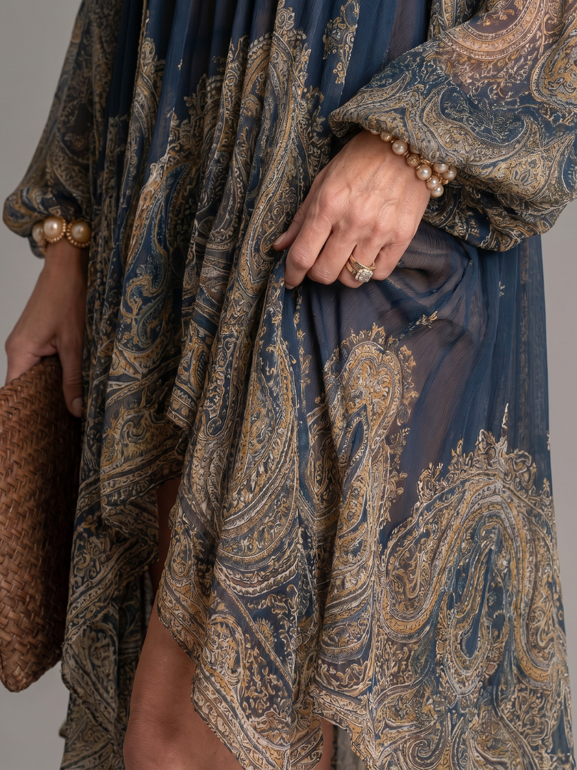 Noravia | High Neck Printed High Low Mini Dress