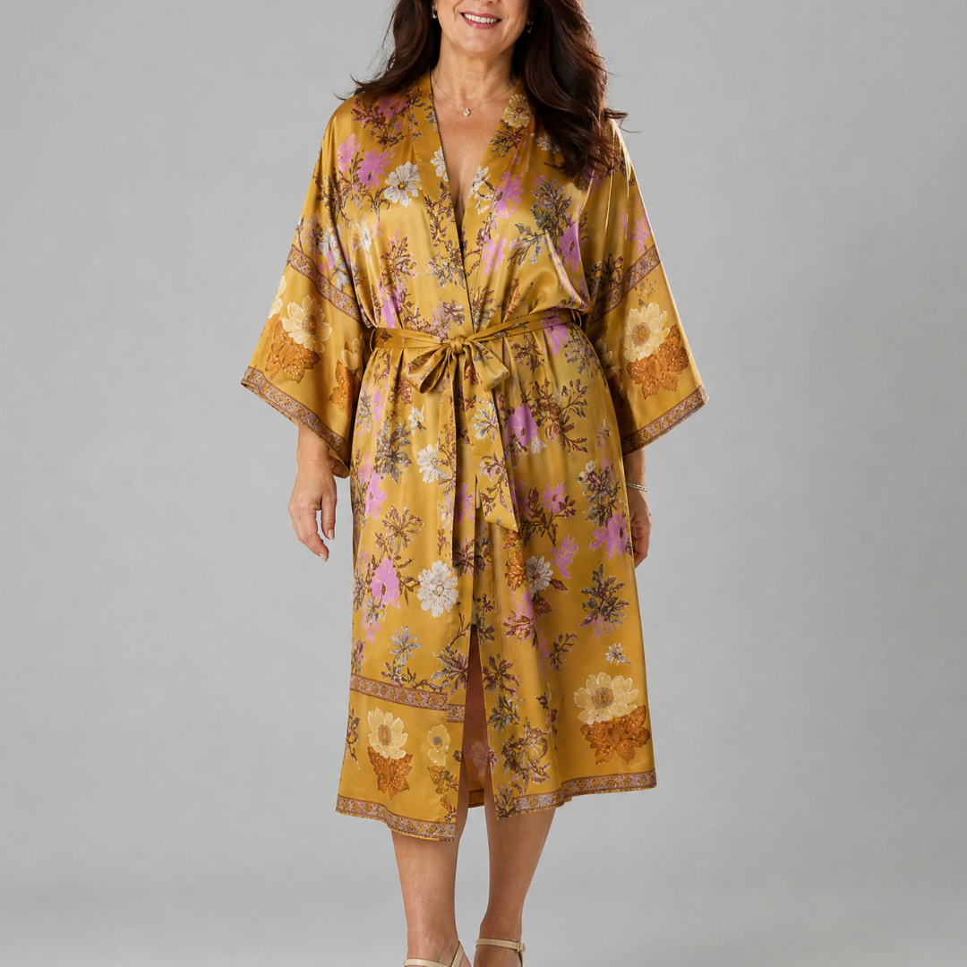Fiossa | Floral Satin Wrap Lounge Robe