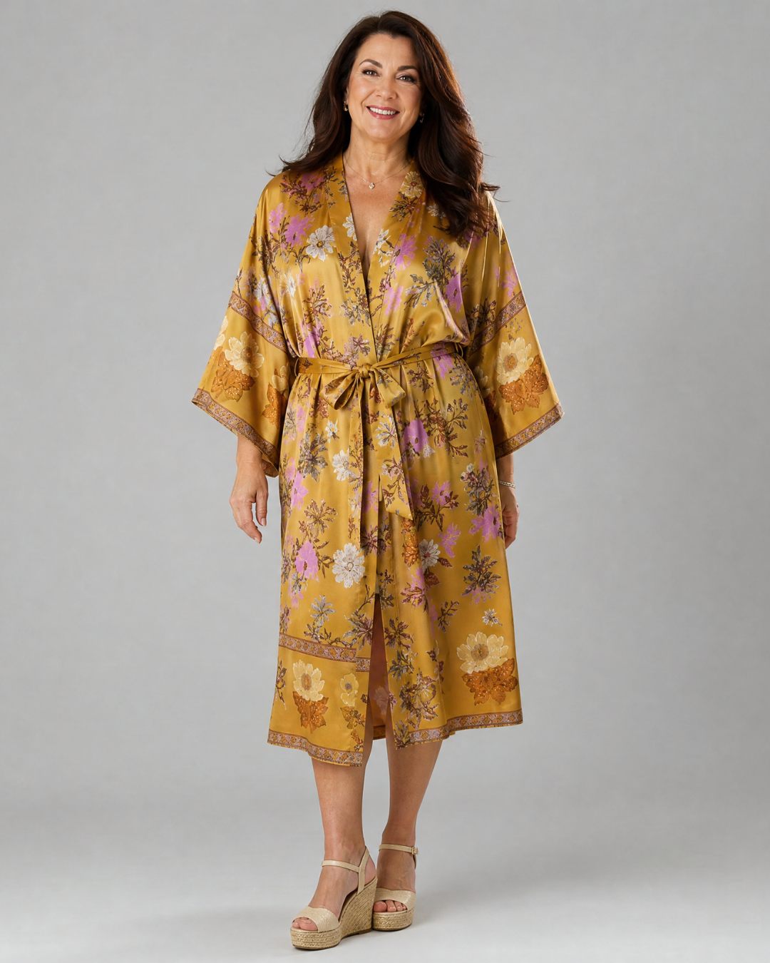 Fiossa | Floral Satin Wrap Lounge Robe