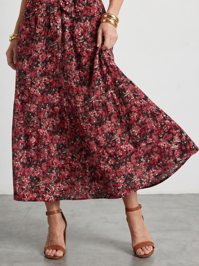 Tesdra | High Neck Floral Tiered Midi Dress