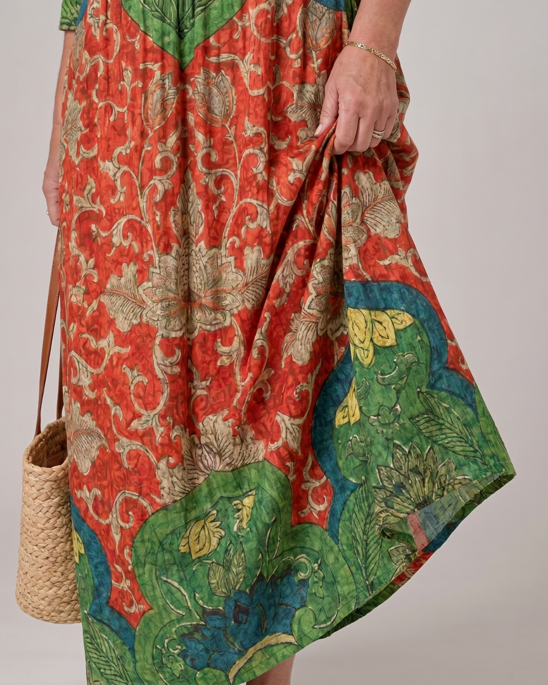 Tesra | Abstract Vintage Print Relaxed Three Quarter Sleeve Midi Dress