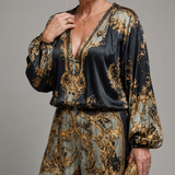 Zarney | Baroque Print Blouse And Wide Leg Pants Set