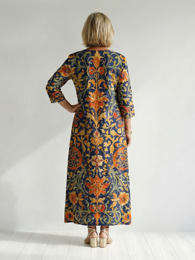Callamae | Clean Ornate Floral Midi Dress