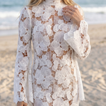Mernia | Floral Lace High Neck Long Sleeve Mini Dress
