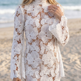 Mernia | Floral Lace High Neck Long Sleeve Mini Dress