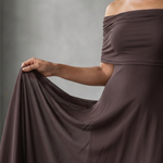 Vidabeth | Off Shoulder Draped Midi Dress