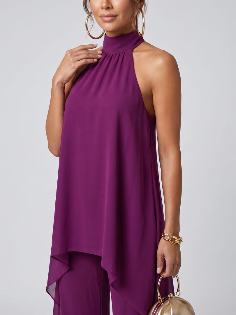 Julwyn | Asymmetric Tunic Top Wide Leg Pants Set