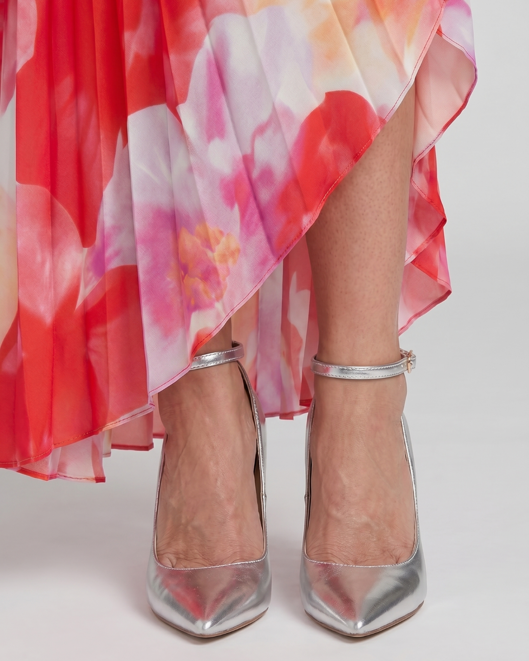Elivia | Metallic Pointed Toe Ankle Strap Pumps