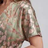 Mirrina | Abstract Print V Neck Twist Waist Midi Dress