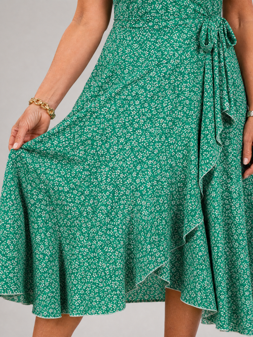 Vallette | Floral Wrap Ruffle Midi Dress