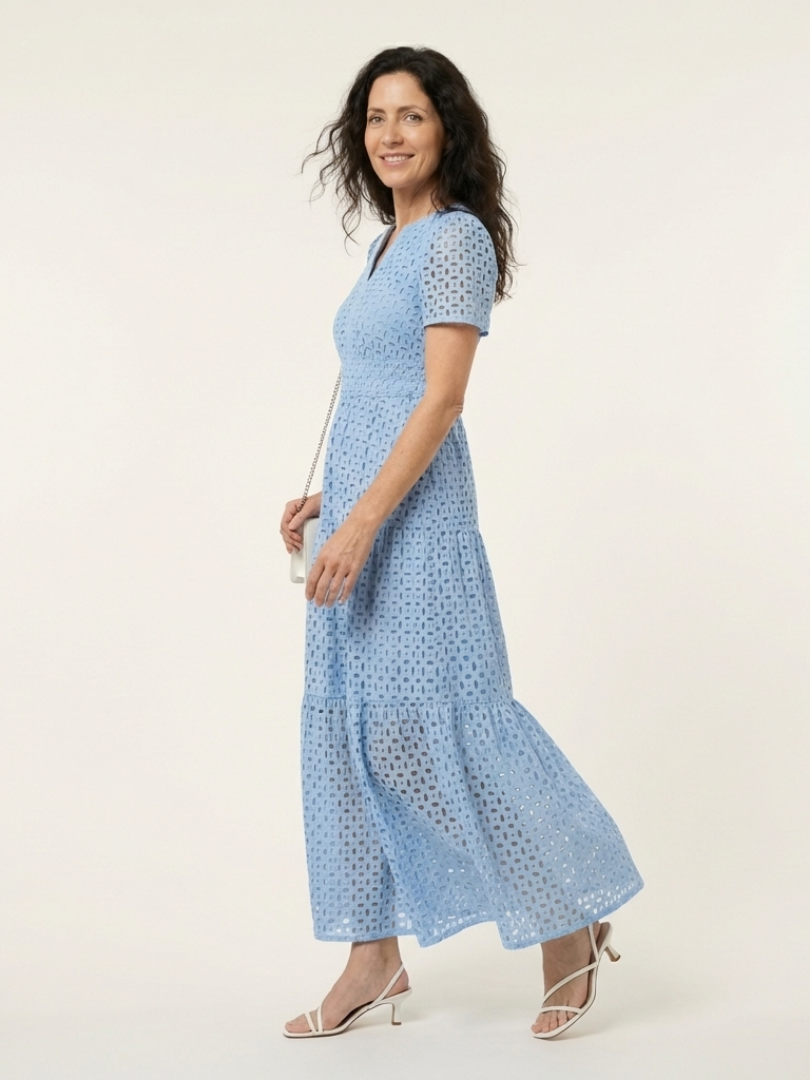 Camrina | V Neck Short Sleeve Tiered Midi Dress