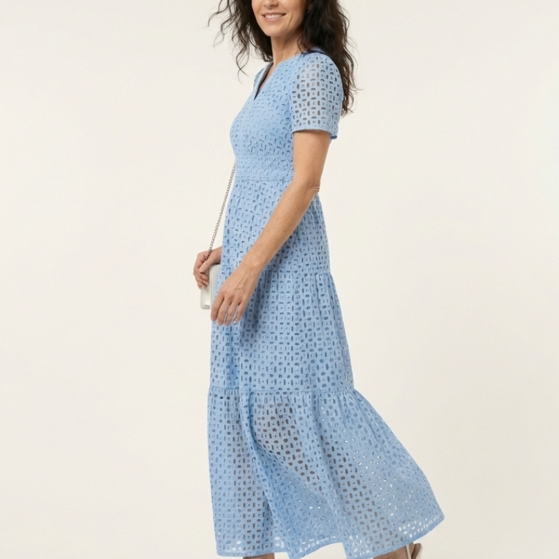 Camrina | V Neck Short Sleeve Tiered Midi Dress