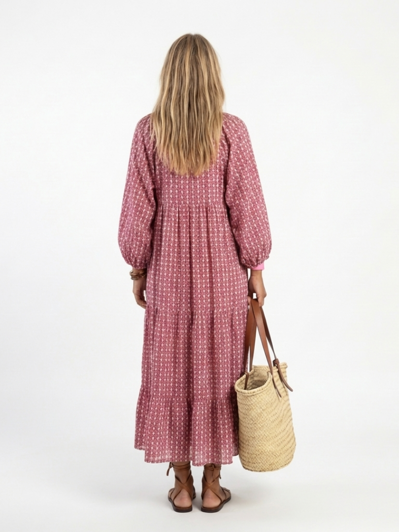 Celwyn | Geometric Print Long Sleeve Midi Dress