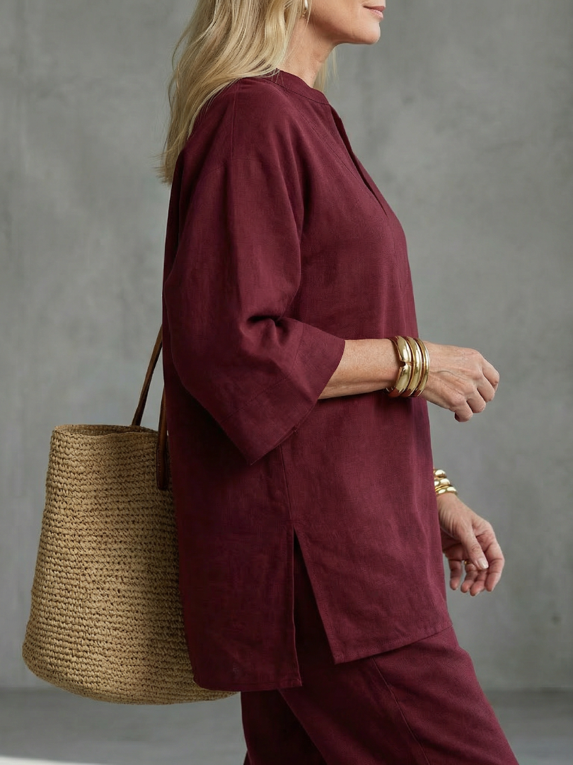 Perrina | V Neck Tunic Gathered Trouser Set