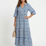 Deldra | Diamond Print Tiered Midi Dress