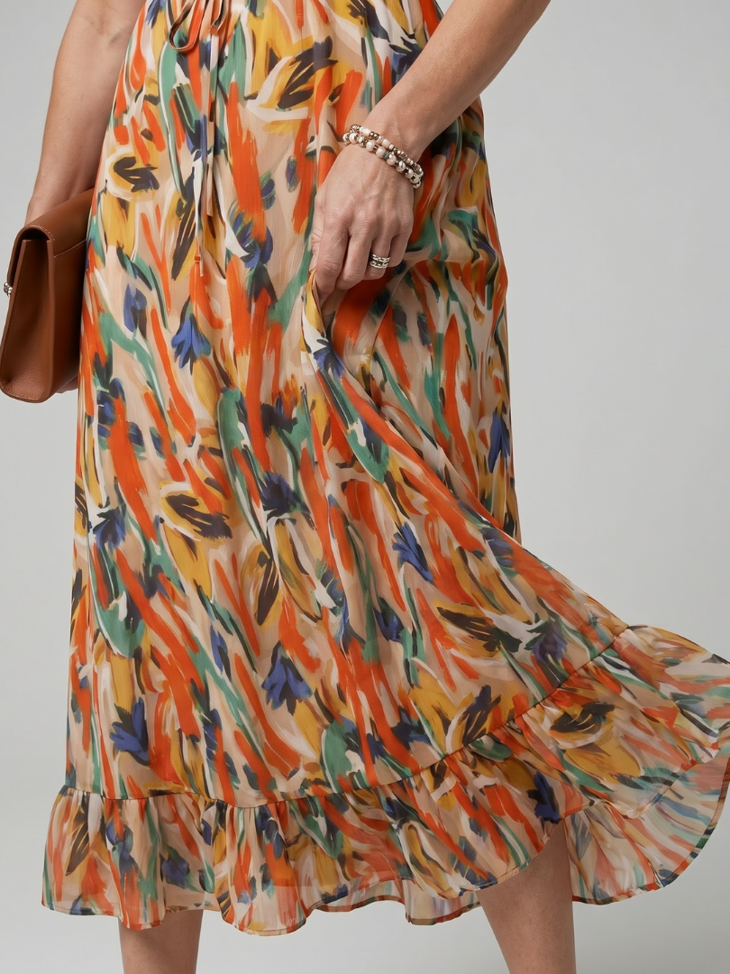 Marwyn | Spaghetti Strap Abstract Print Midi Dress