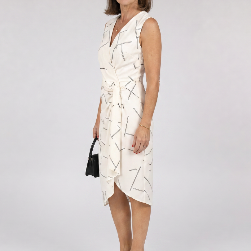 Romila | Sleeveless Printed Wrap Knee Length Dress