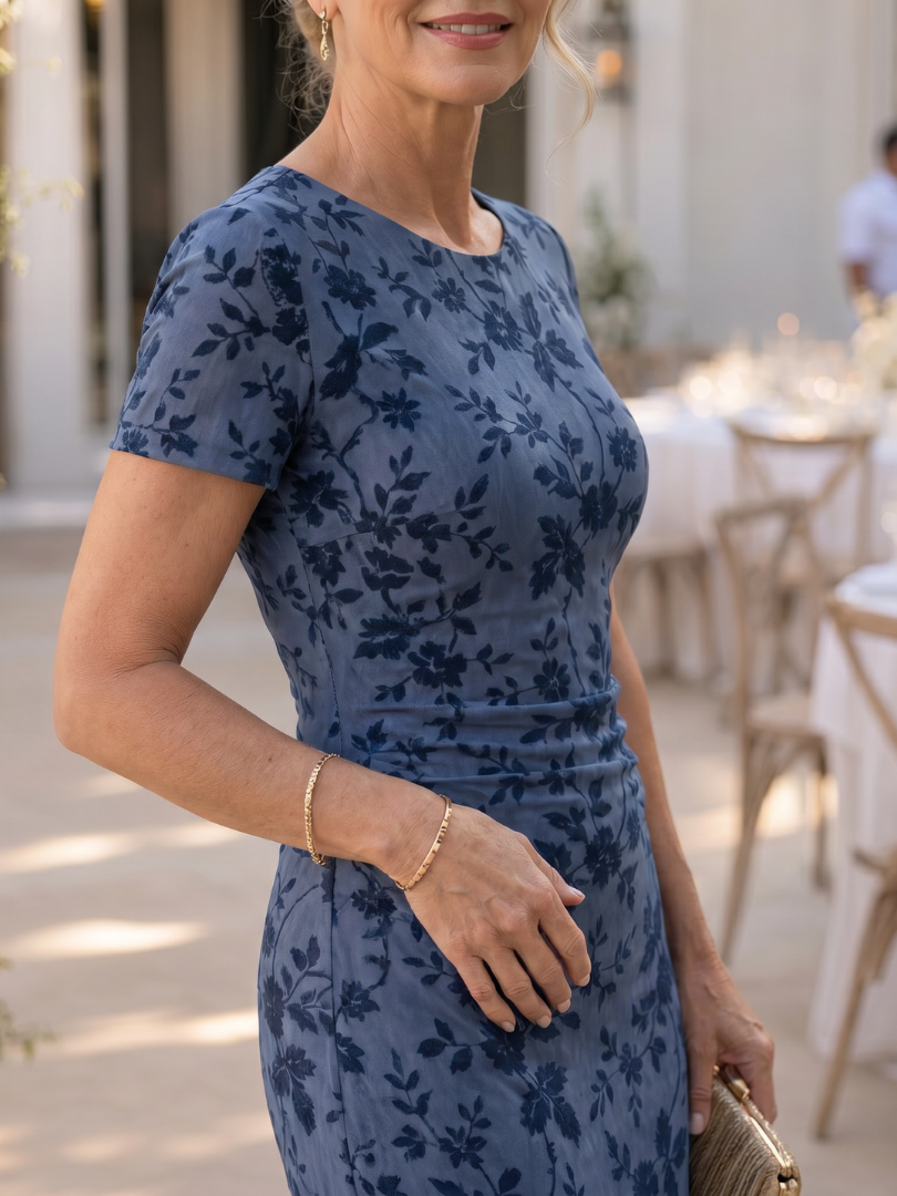 Celwen | Short Sleeve Crew Neck Midi Dress