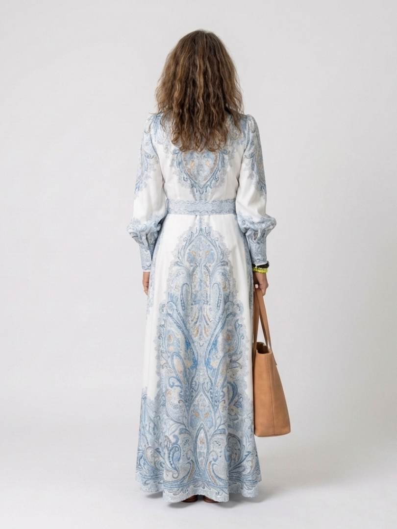 Versette | High Neck Printed Long Sleeve Maxi Dress