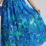 Larette | Puff Sleeve V Neck Abstract Print Midi Dress