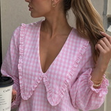 Romirose | Ruffle Collar And Gingham Pattern Mini Dress