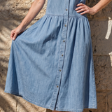 Liabelle | Gathered Waist Collar Front Midi Dress
