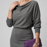 Saffwynne | Draped Neckline Fitted Skirt Midi Dress